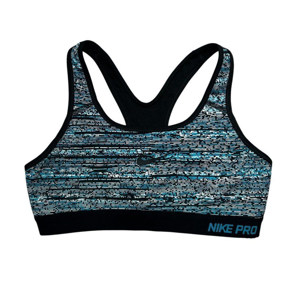 Nike Pro Sports Bra Women's Medium Dri-Fit Black Turquoise Athletic Yoga Running